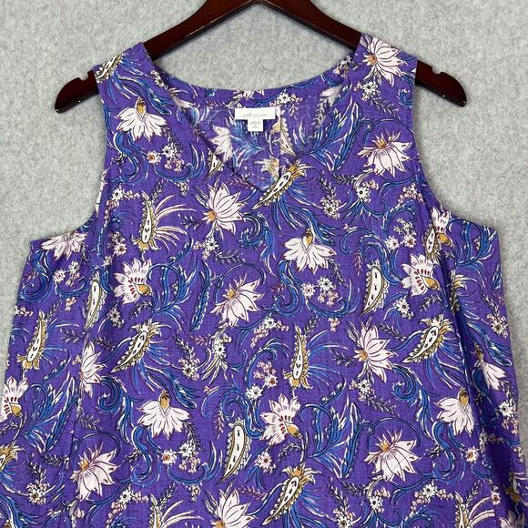 J. Jill Love Linen Purple Floral Sleeveless Shift Dress Size Medium Petite - Picture 2 of 9